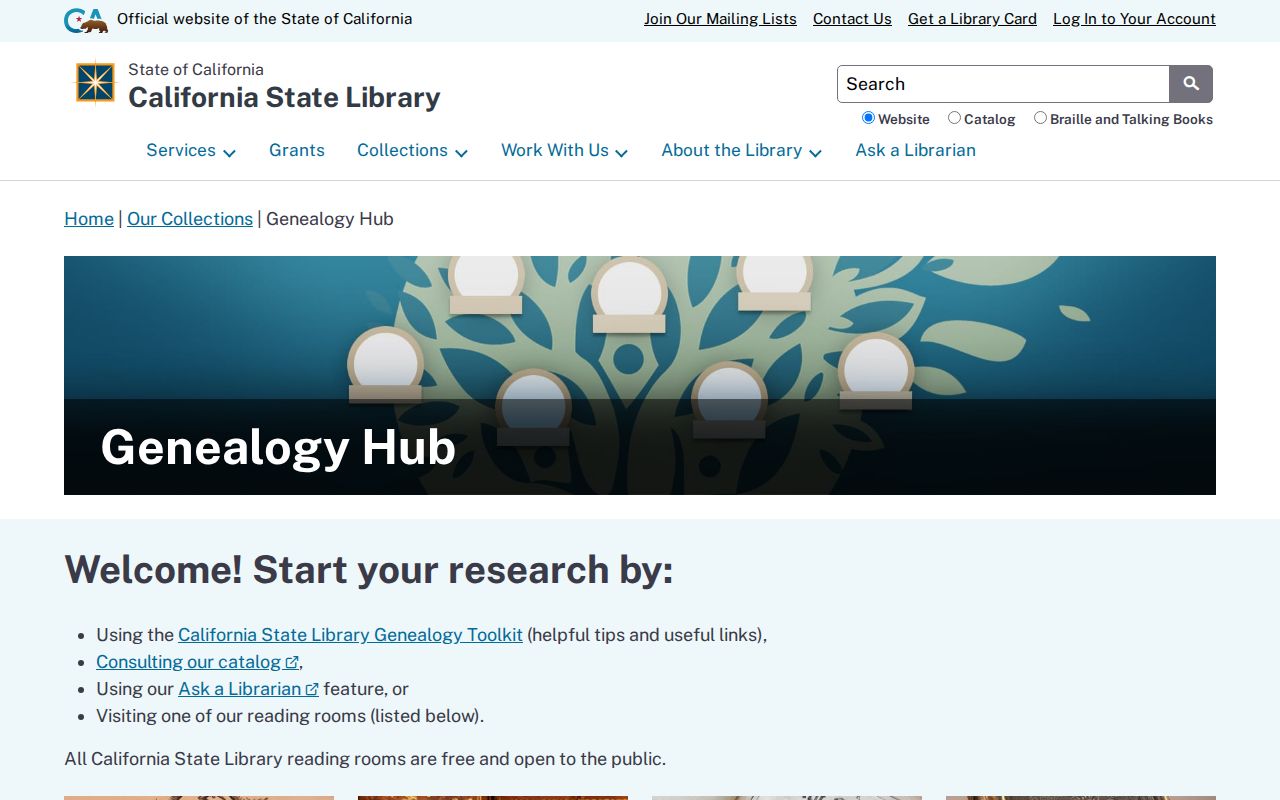 California State Library genealogy collections gateway for Tracy research