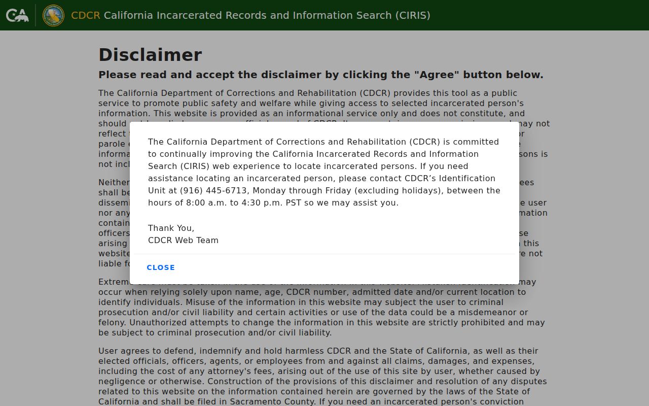 California Incarcerated Records and Information Search portal