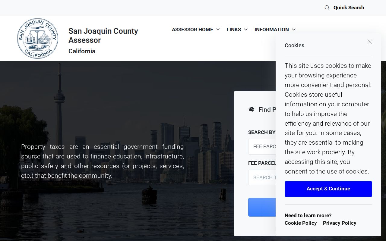San Joaquin County property tax parcel search for a Tracy street address