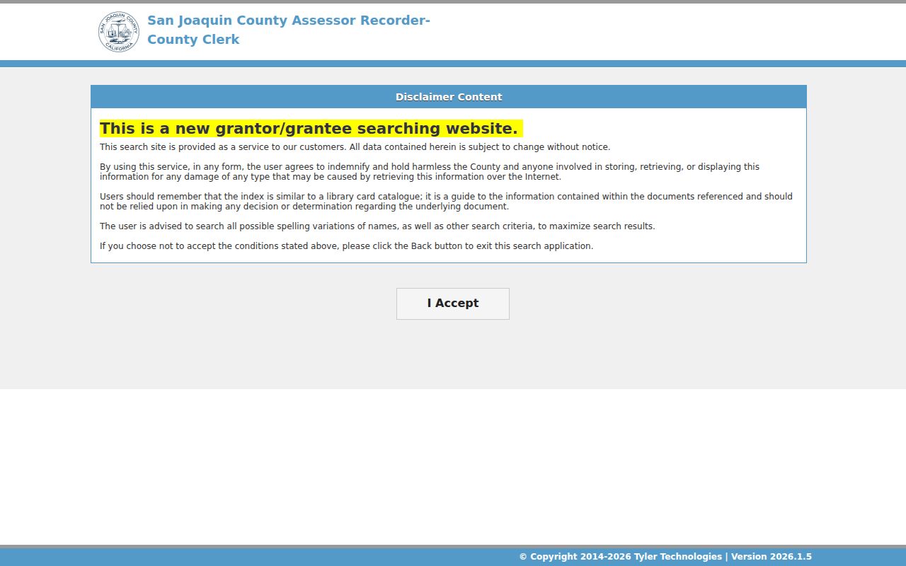 San Joaquin Recorder official-record index access page