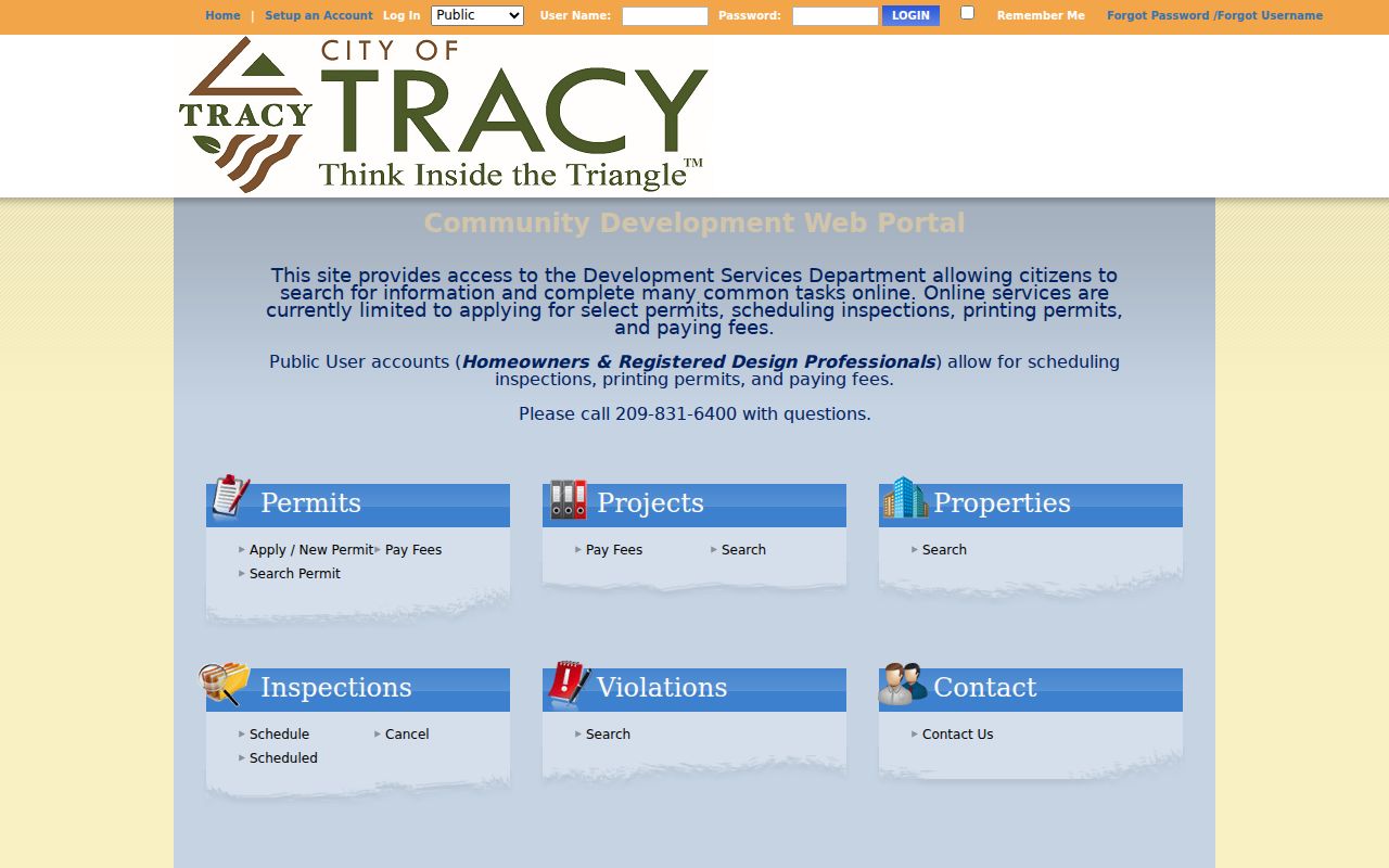 Tracy eTRAKiT permit, property, and violation portal
