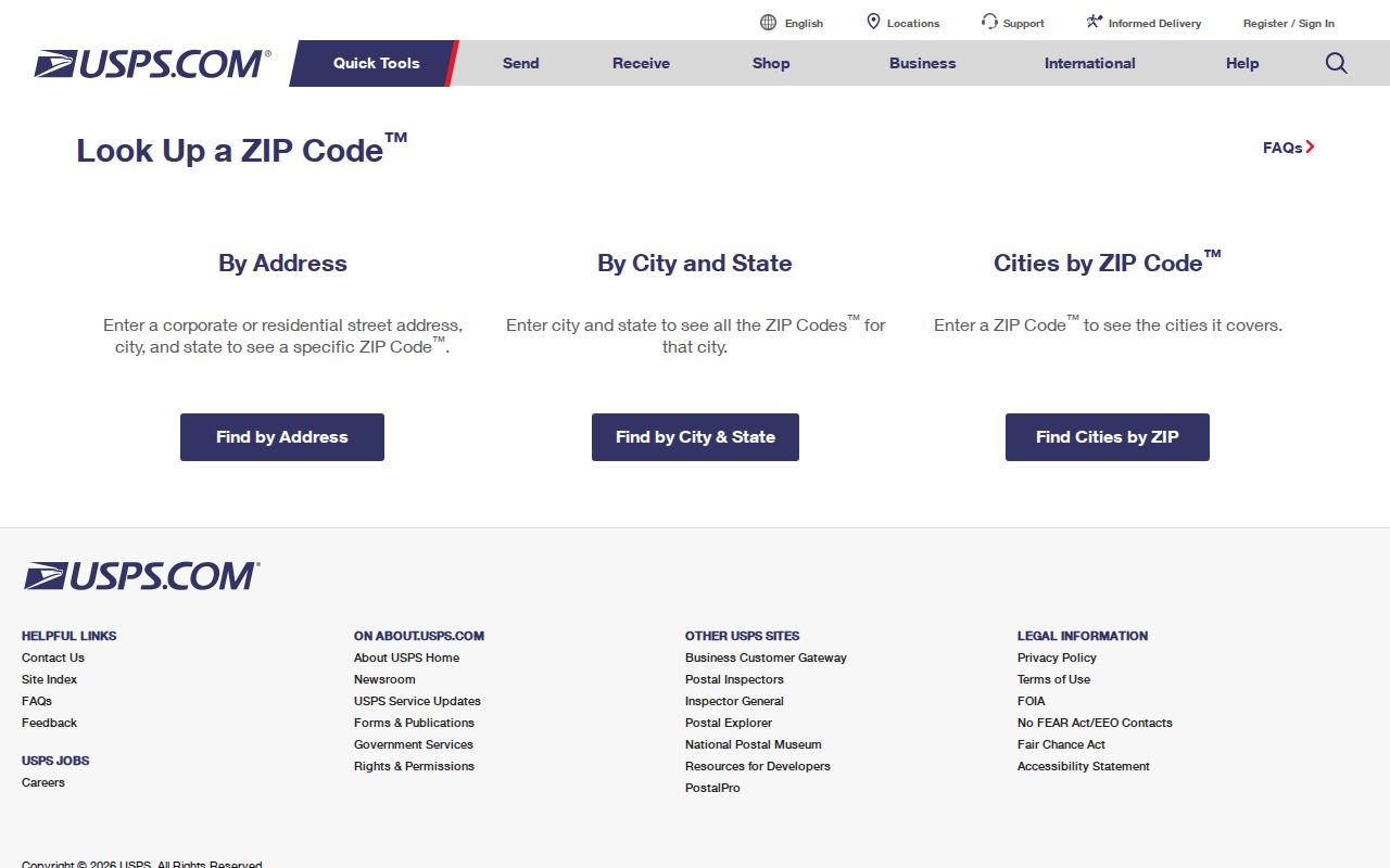 USPS ZIP Code lookup interface for a Tracy address